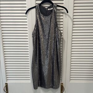Halston Heritage Metallic Silver Mini Dress